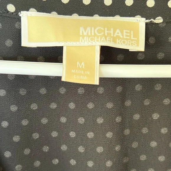 MICHAEL KORS Tiered Polka Dot Chiffon MIDI Dress Black - Picture 5 of 9